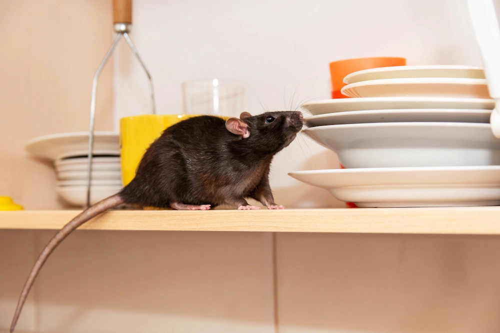 Mouse hiding in a kitchen in a St. Louis home; rats and mice